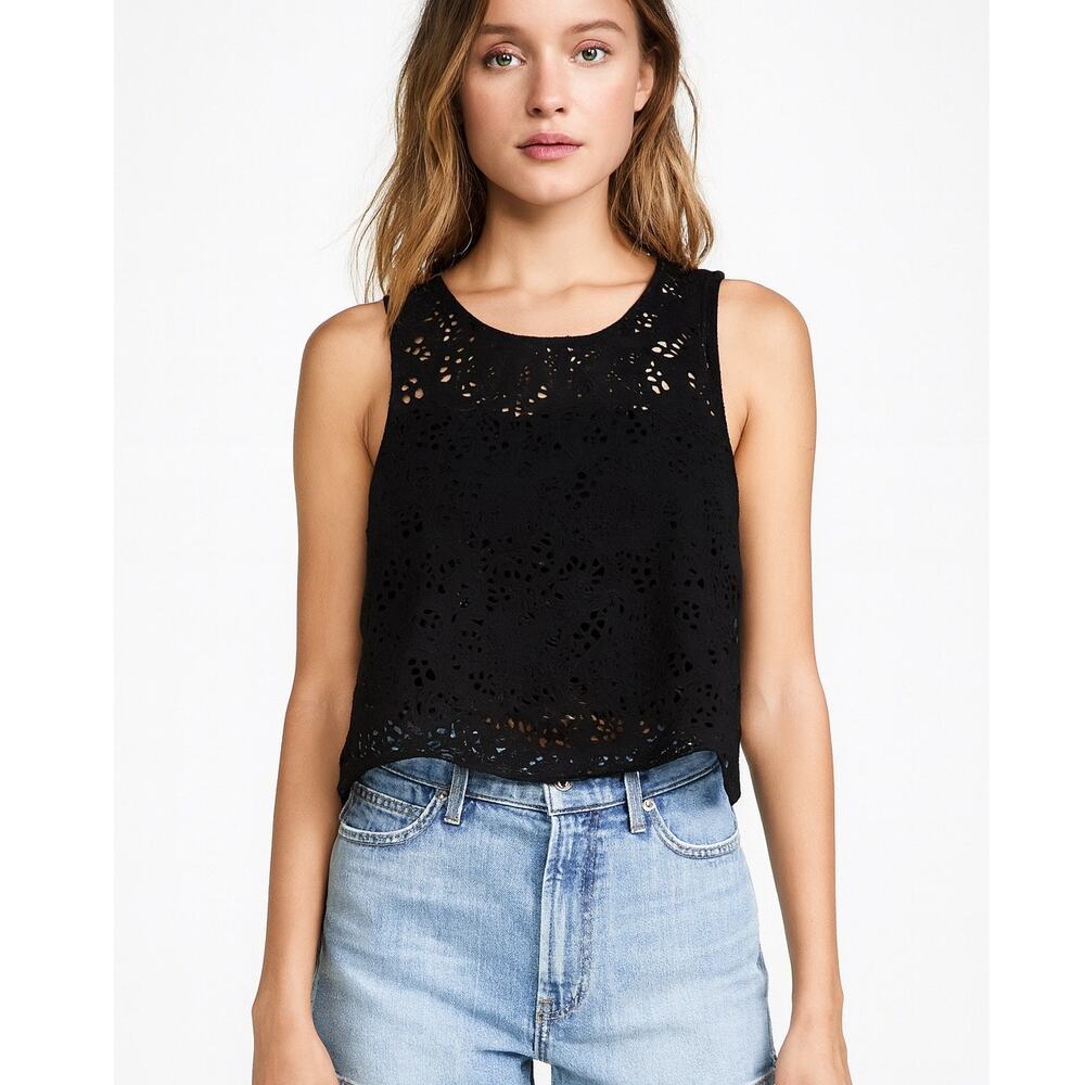BB Dakota Tasia Top Black Laser Cut Cropped Blouse Size XS